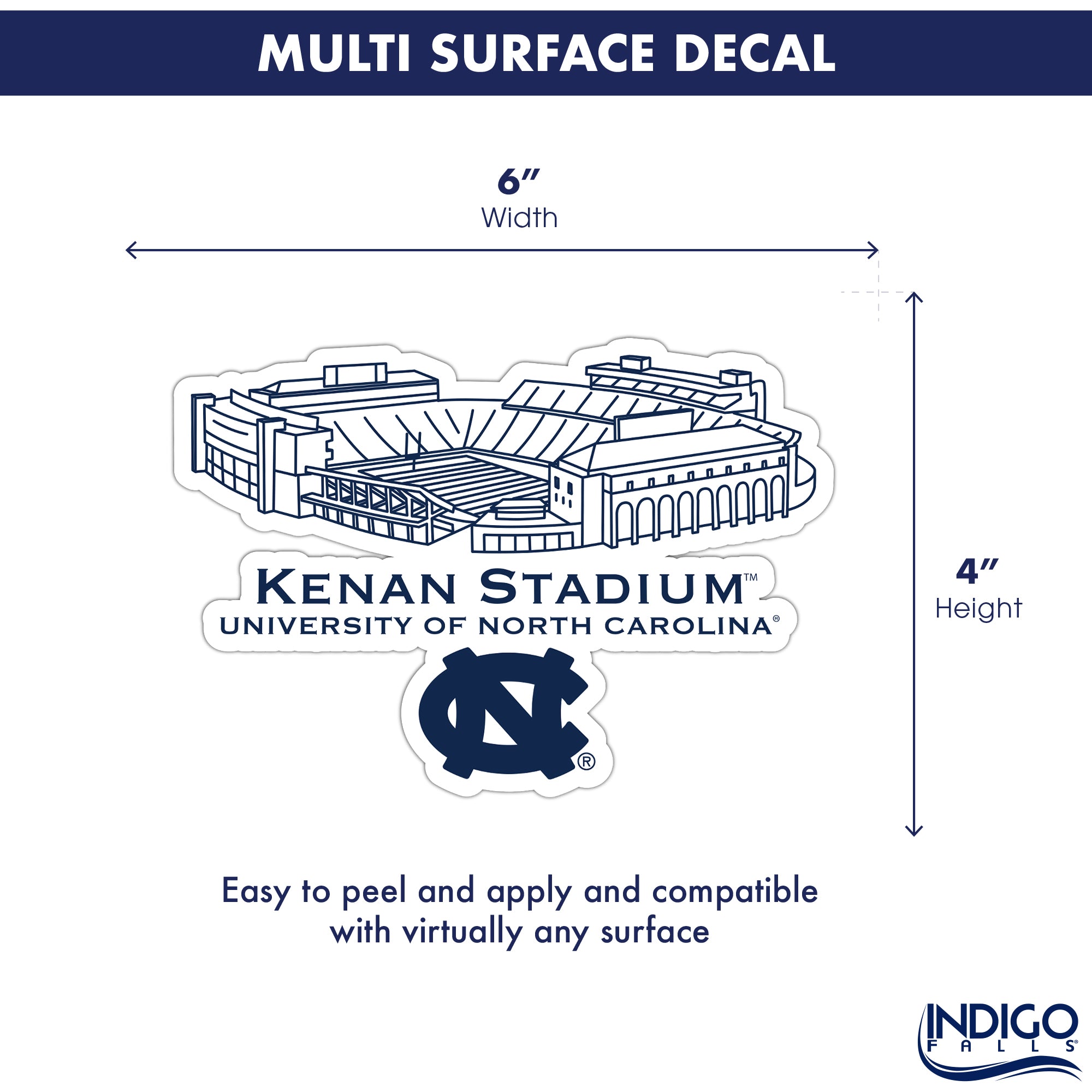 North Carolina Tar Heels Stadium Line Art Decal 4" x 6"