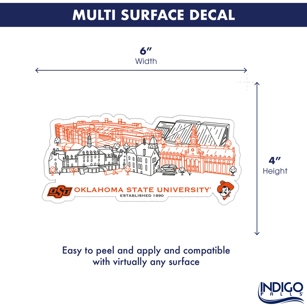 Oklahoma State Cowboys Campus Line Art Decal 4" x 6"