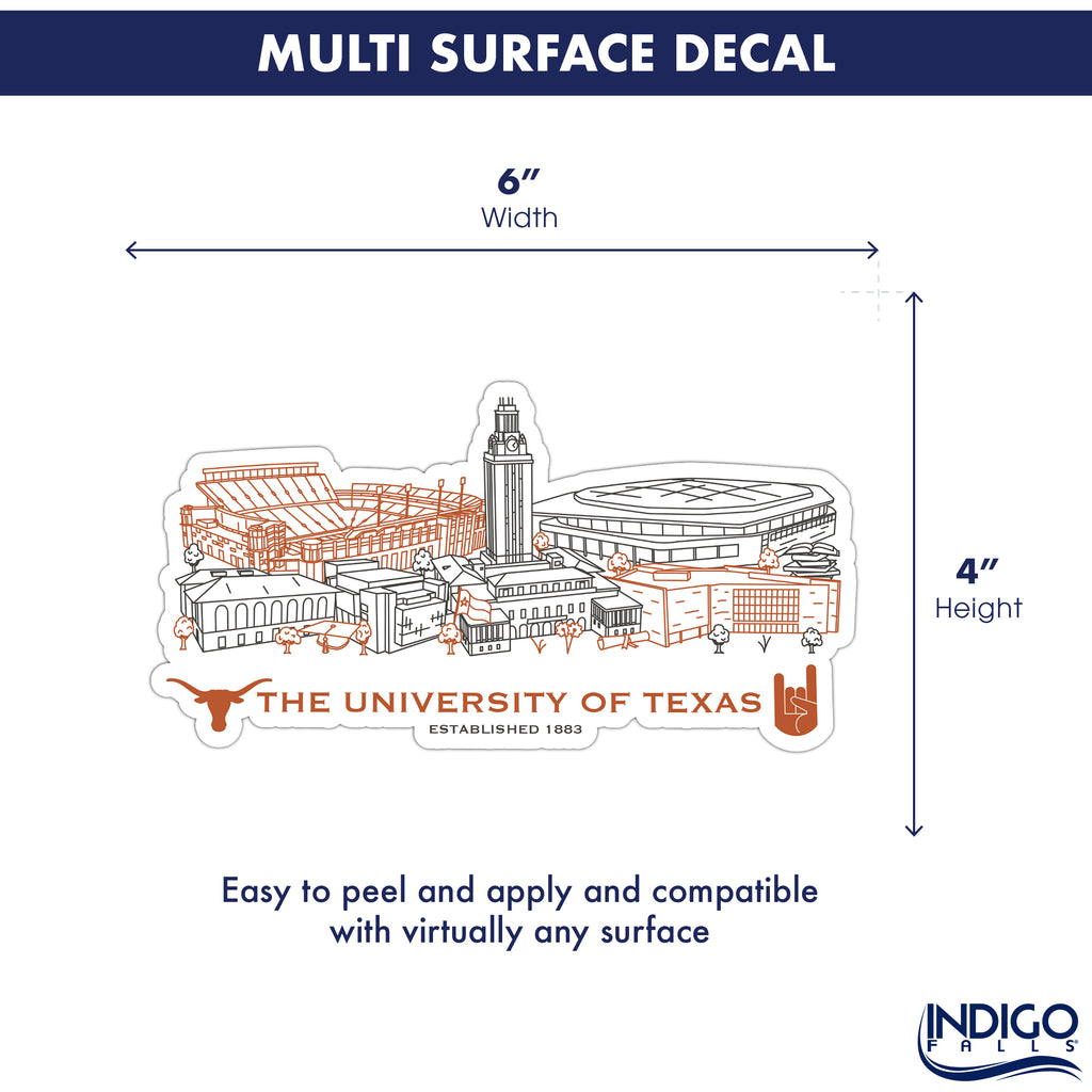 Texas Longhorns Campus Line Art Decal 4" x 6"