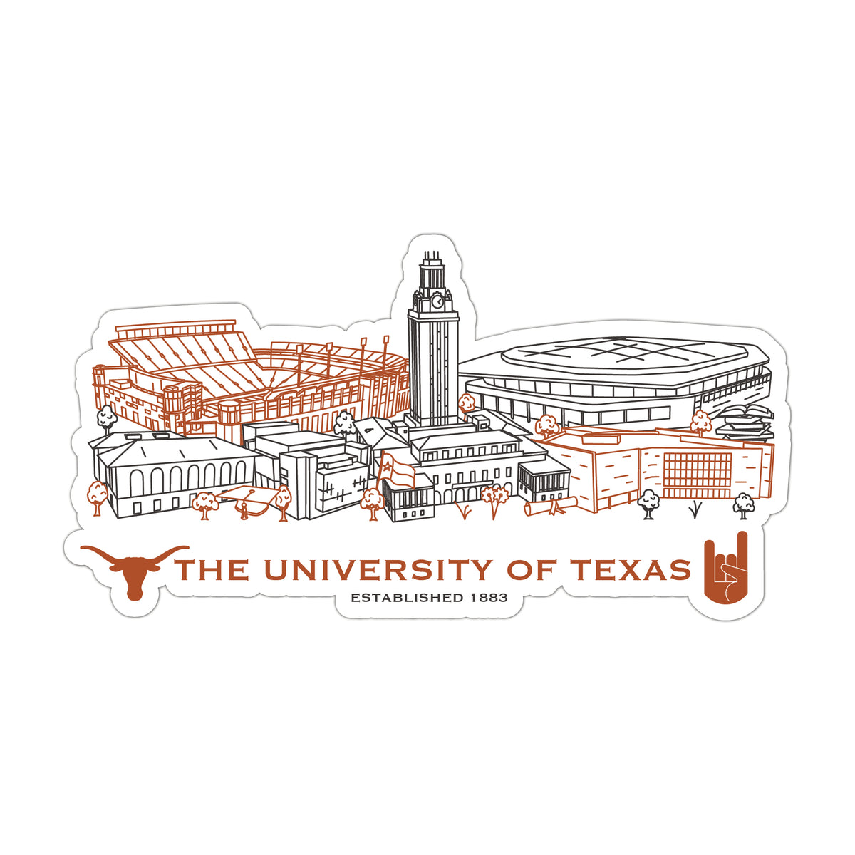 Texas Longhorns Campus Line Art Decal 4" x 6"