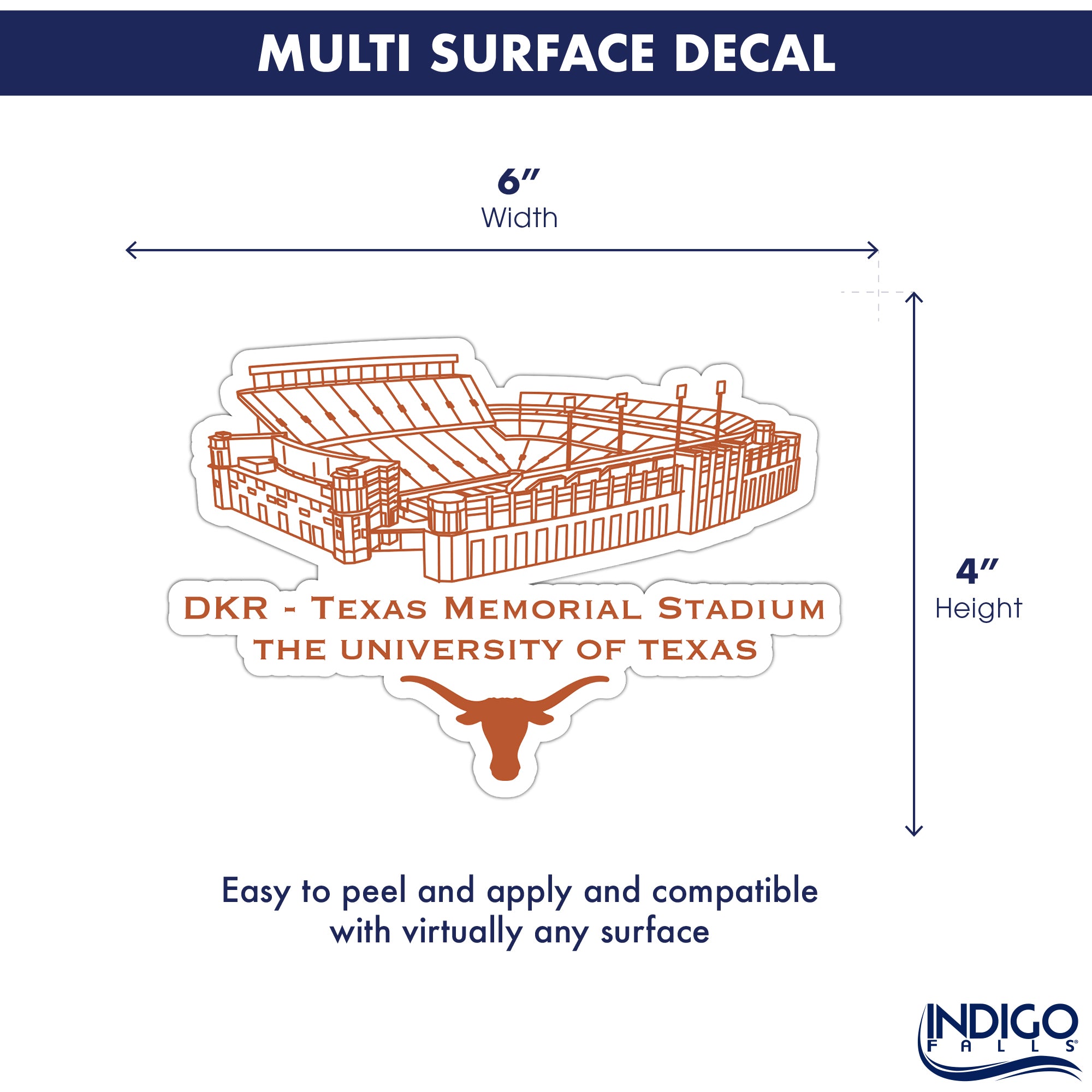 Texas Longhorns Stadium Line Art Decal 4" x 6"
