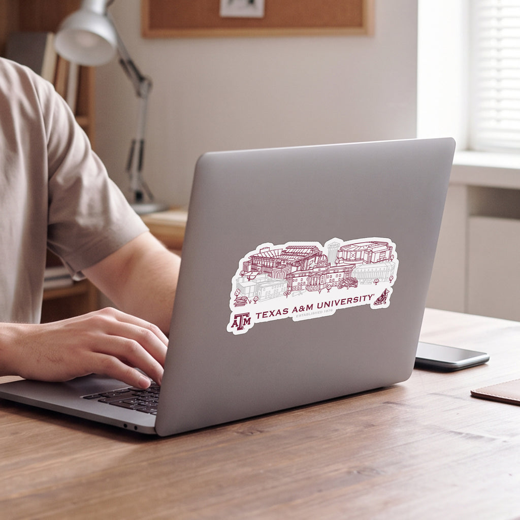 Texas A&M Aggies Campus Line Art Decal 4" x 6"