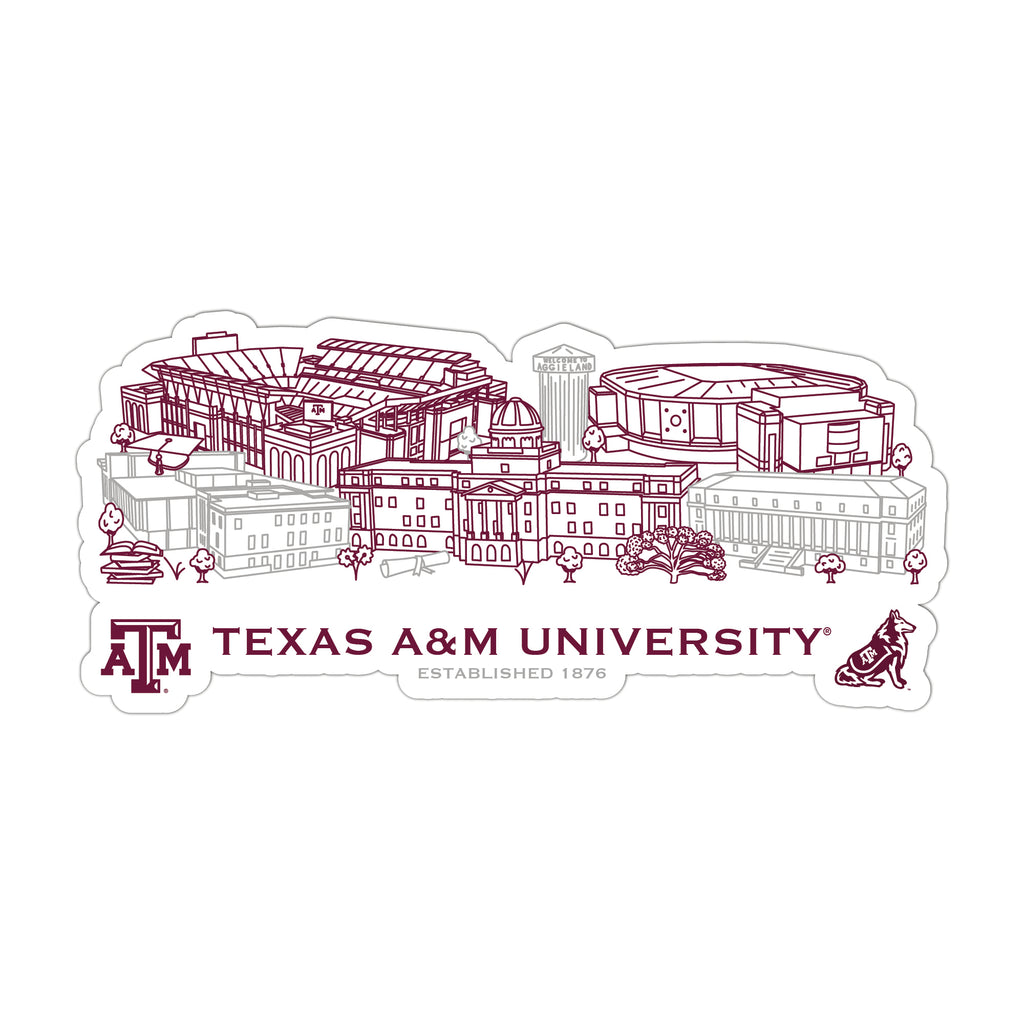 Texas A&M Aggies Campus Line Art Decal 4" x 6"