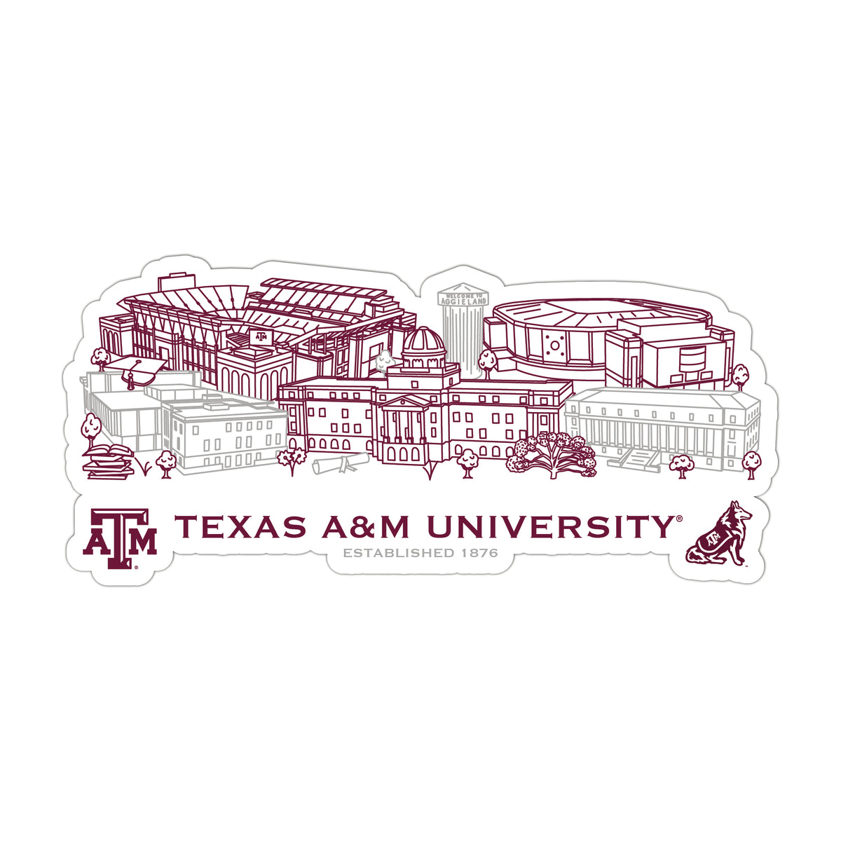 Texas A&M Aggies Campus Line Art Decal 4" x 6"