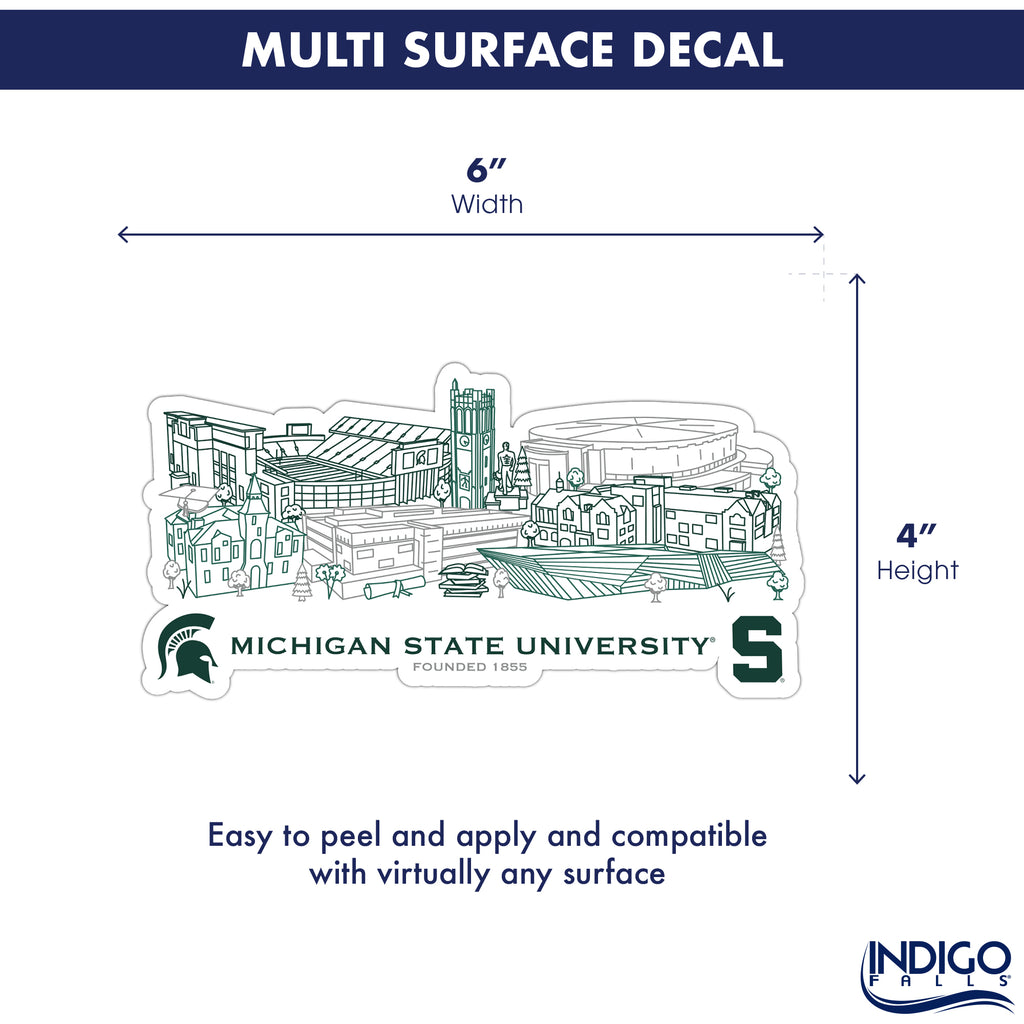 Michigan State Spartans Campus Line Art Decal 4" x 6"
