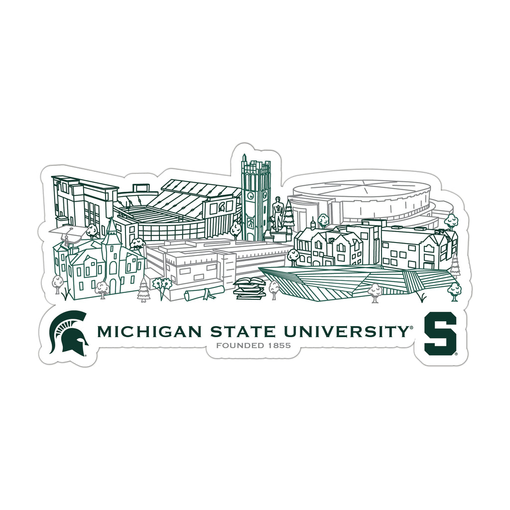 Michigan State Spartans Campus Line Art Decal 4" x 6"