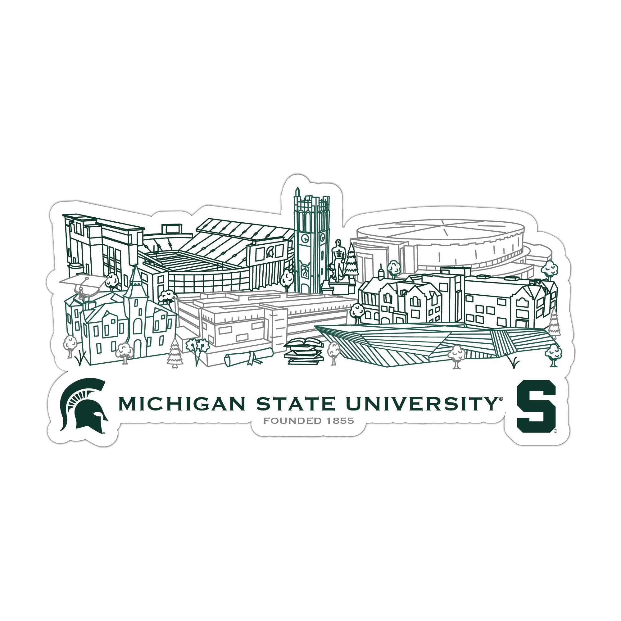 Michigan State Spartans Campus Line Art Decal 4" x 6"