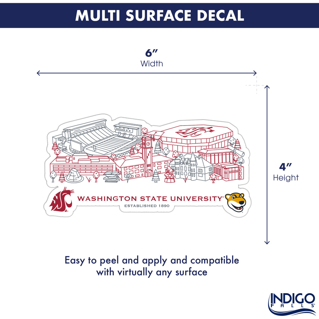 Washington State Cougars Campus Line Art Decal 4" x 6"
