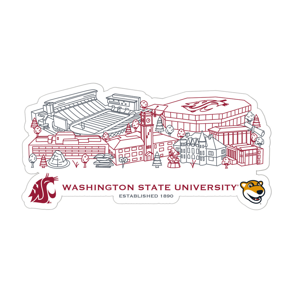 Washington State Cougars Campus Line Art Decal 4" x 6"