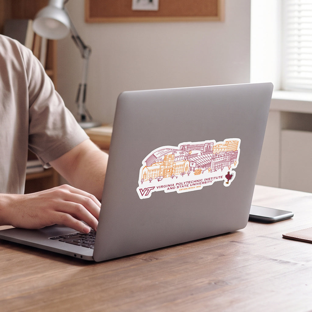 Virginia Tech Hokies Campus Line Art Decal 4" x 6"