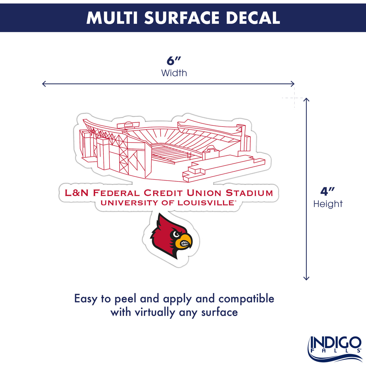 Louisville Cardinals Stadium Line Art Decal 4" x 6"