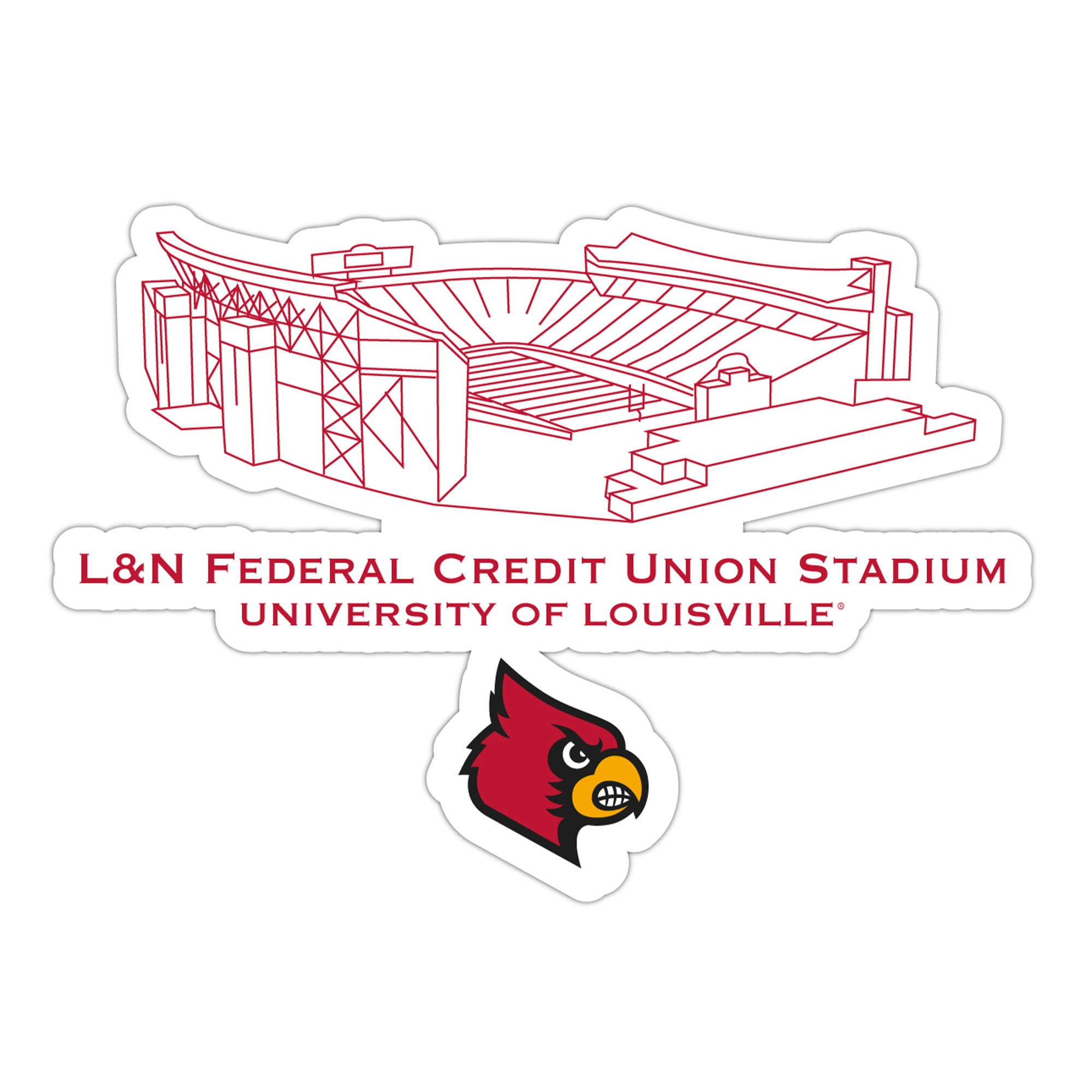 Louisville Cardinals Stadium Line Art Decal 4" x 6"