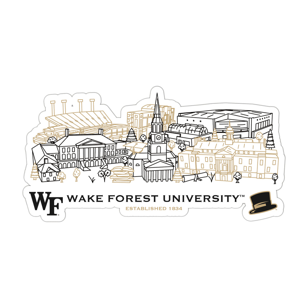 Wake Forest Demon Deacons Campus Line Art Decal 4" x 6"