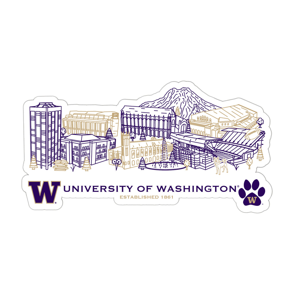 Washington Huskies Campus Line Art Decal 4" x 6"