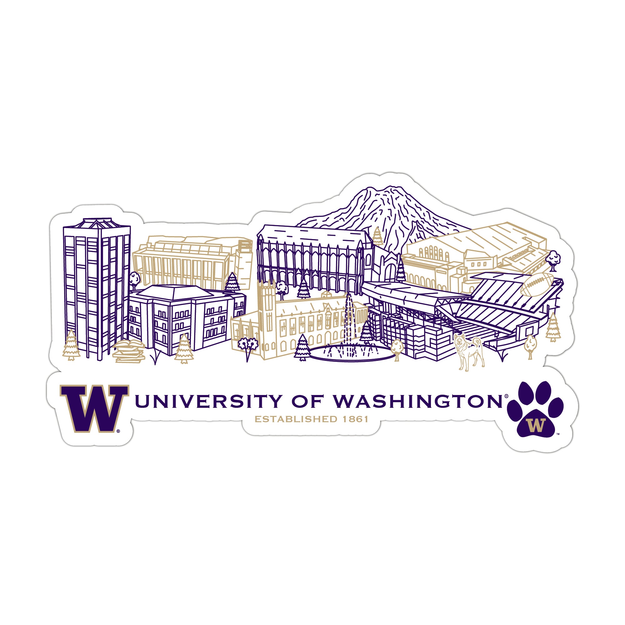 Washington Huskies Campus Line Art Decal 4" x 6"