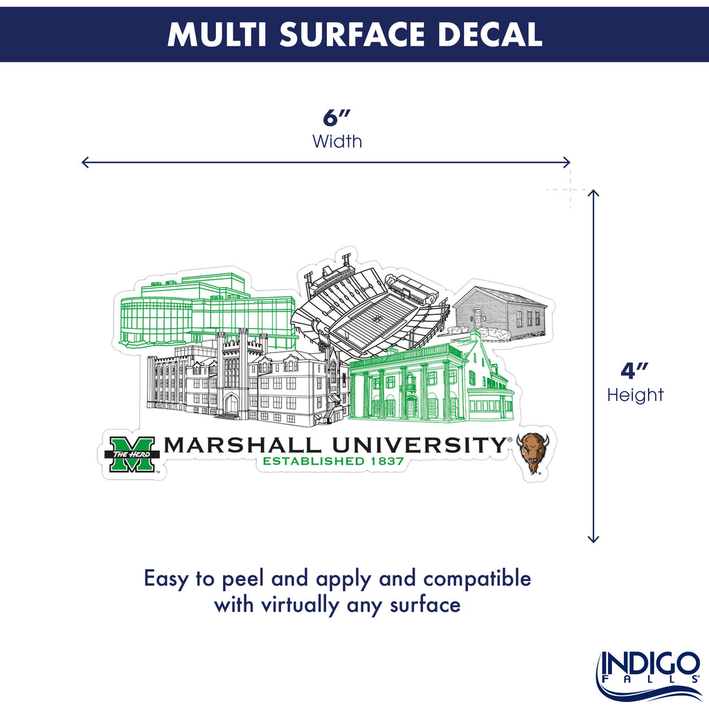 Marshall Thundering Herd Campus Line Art Decal 4" x 6"