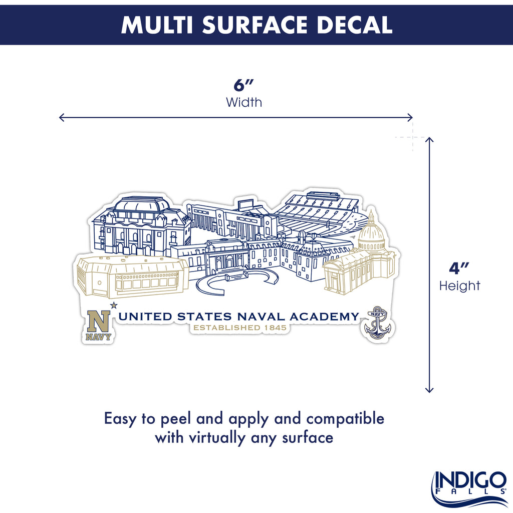 Navy Midshipmen Campus Line Art Decal 4" x 6"