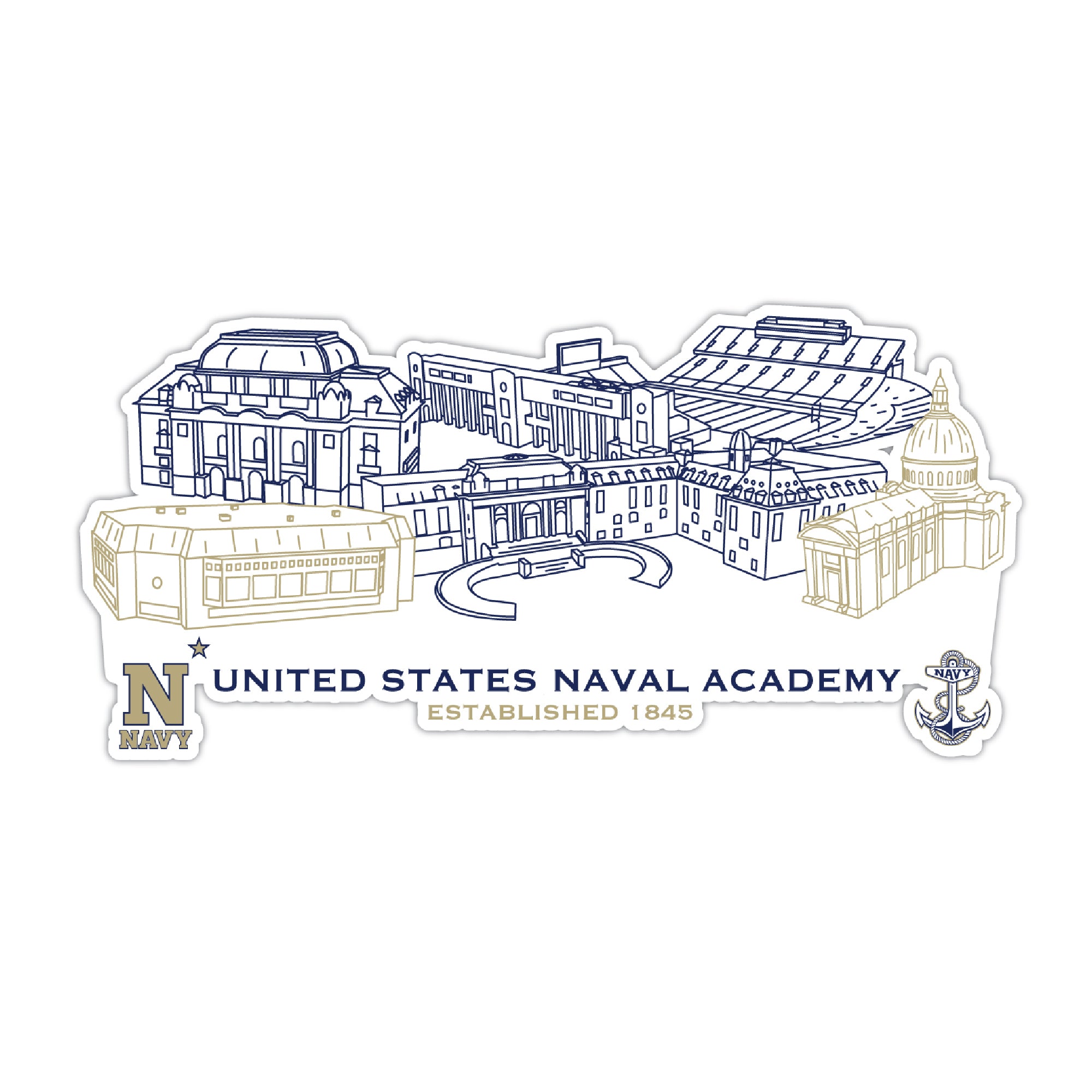 Navy Midshipmen Campus Line Art Decal 4" x 6"