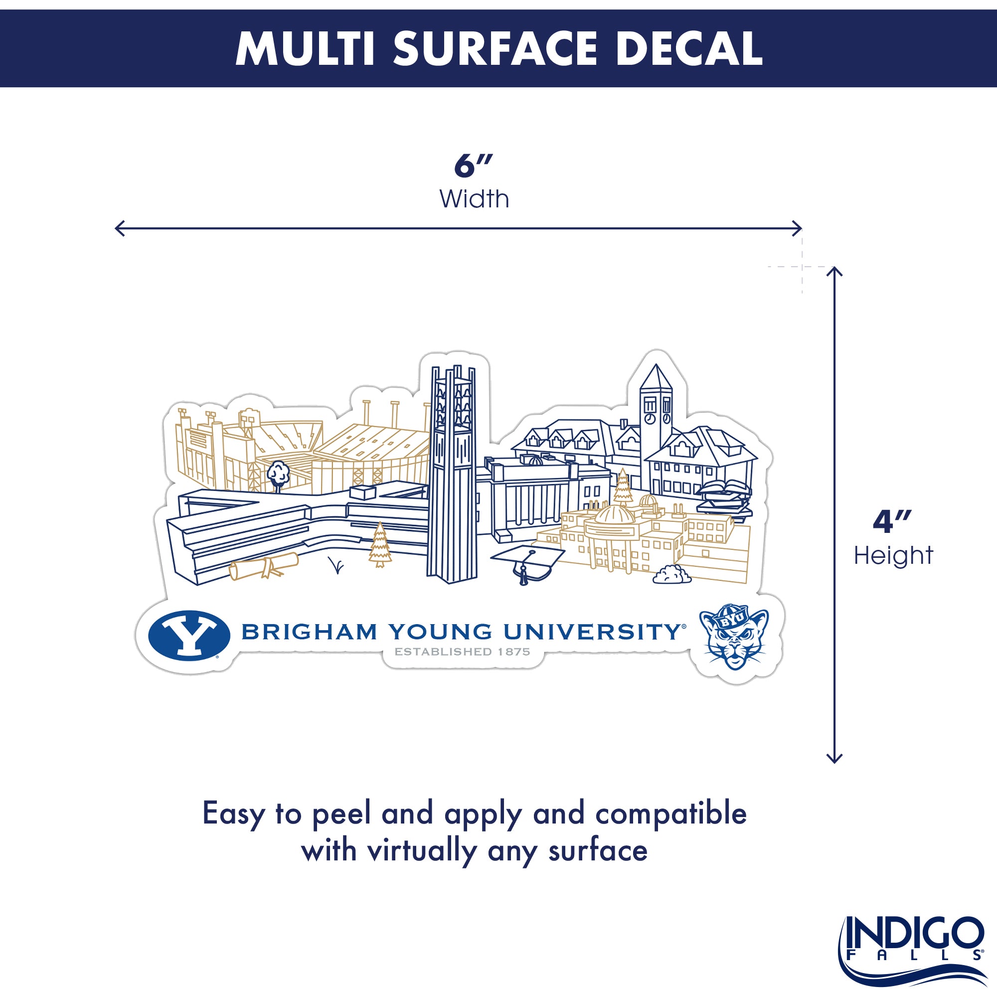 BYU Cougars Campus Line Art Decal 4" x 6"