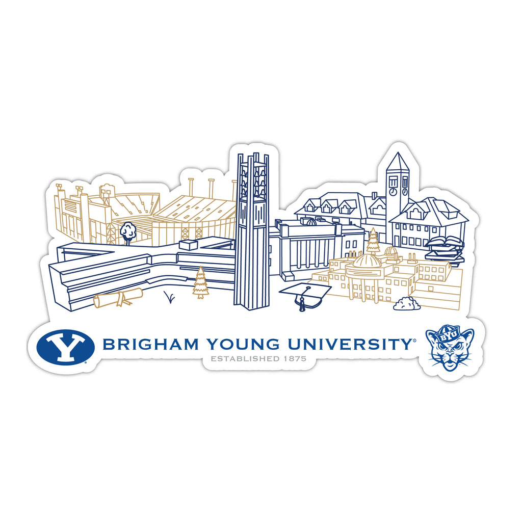 BYU Cougars Campus Line Art Decal 4" x 6"