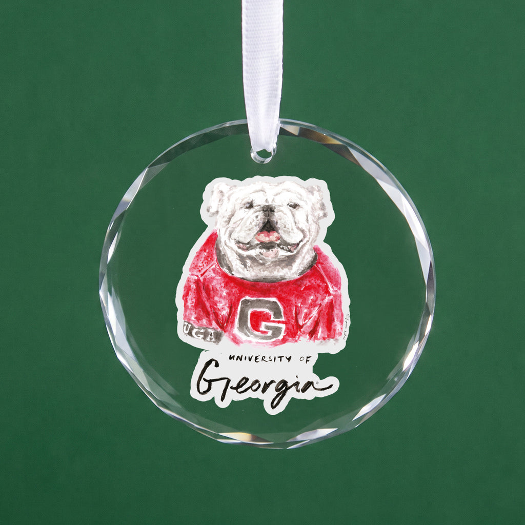 Georgia Bulldogs Mascot Clear Round Ornament by Laura Wilcox