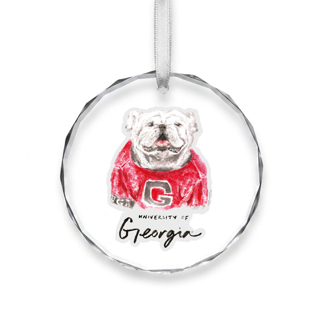 Georgia Bulldogs Mascot Clear Round Ornament by Laura Wilcox