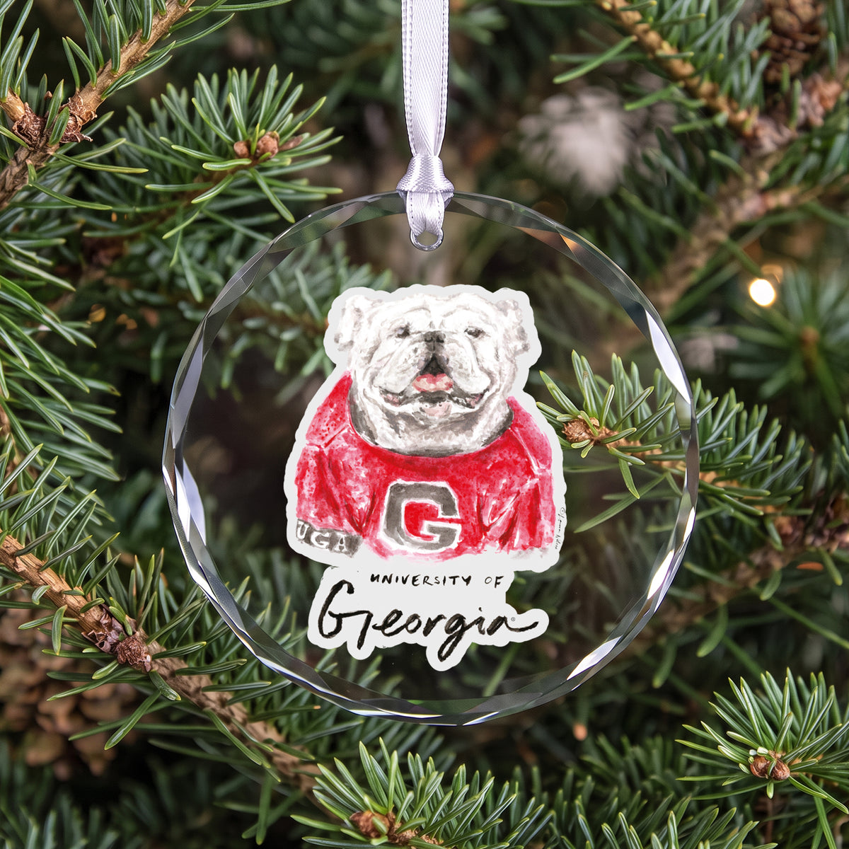 Georgia Bulldogs Mascot Clear Round Ornament by Laura Wilcox