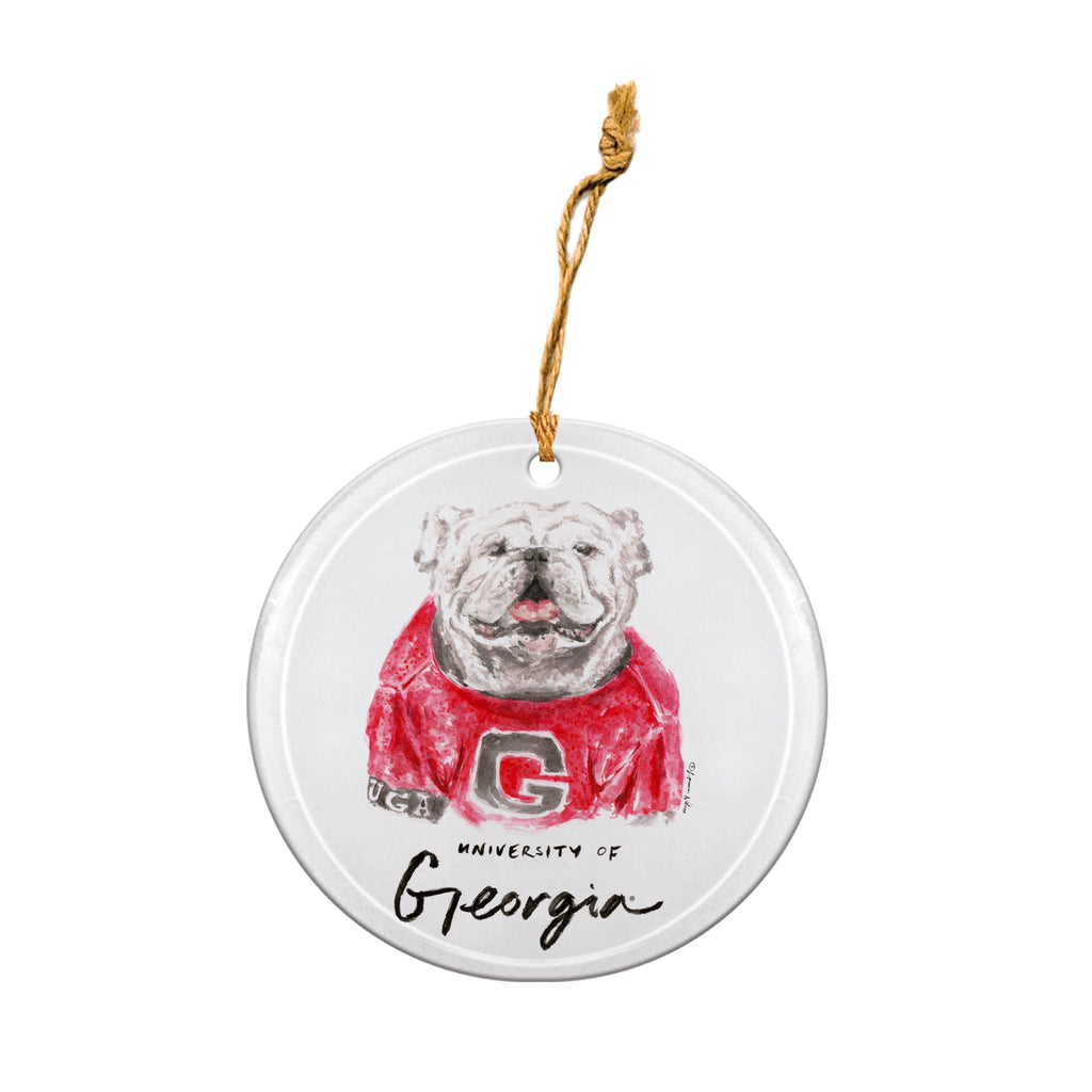 Georgia Bulldogs Mascot Round Ornament by Laura Wilcox