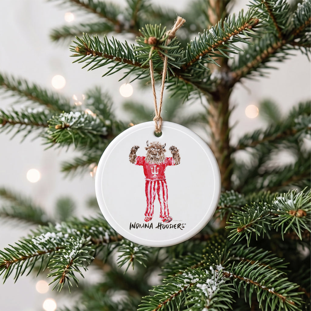 Indiana Hoosiers Mascot by Laura Wilcox Round Ornament