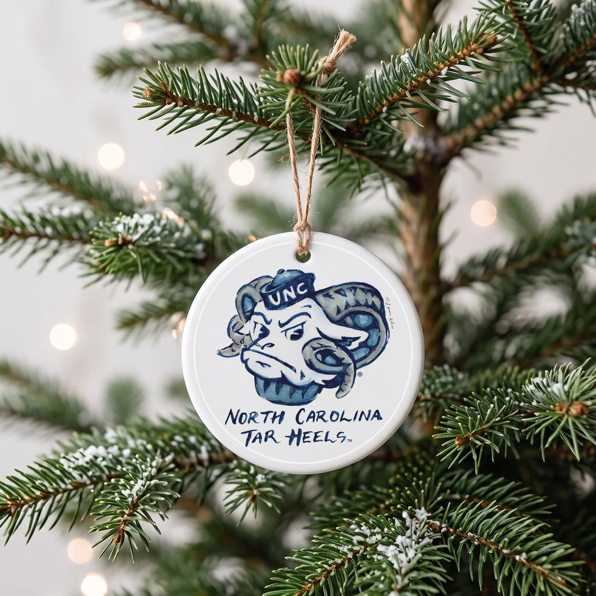 North Carolina Tar Heels Mascot Round Ornament by Laura Wilcox