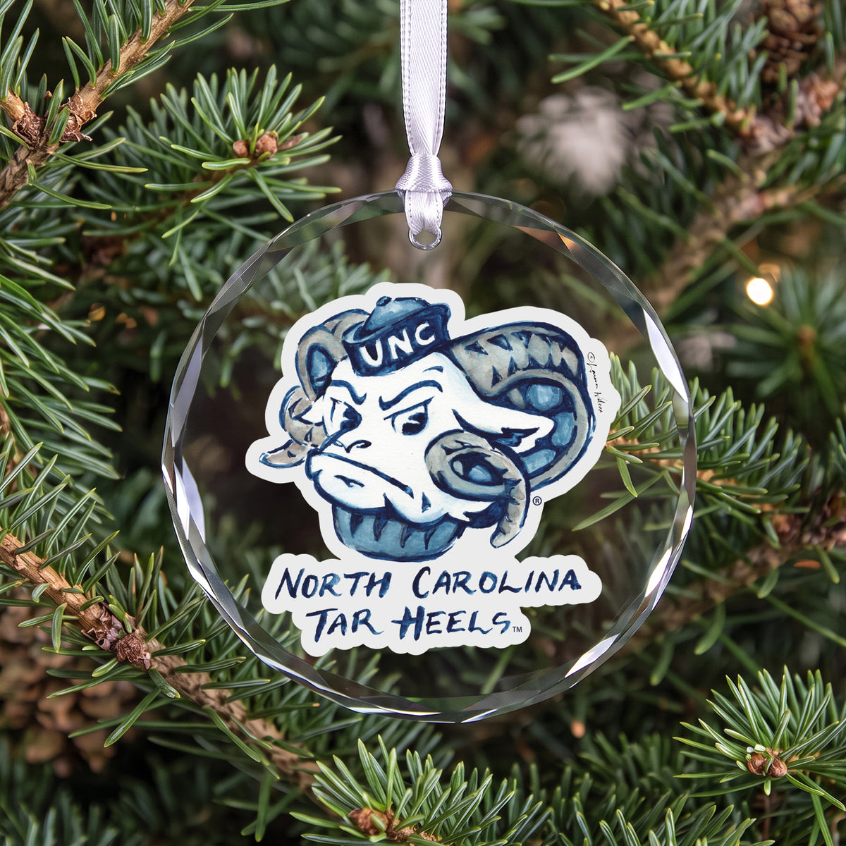 North Carolina Tar Heels Mascot Clear Round Ornament by Laura Wilcox