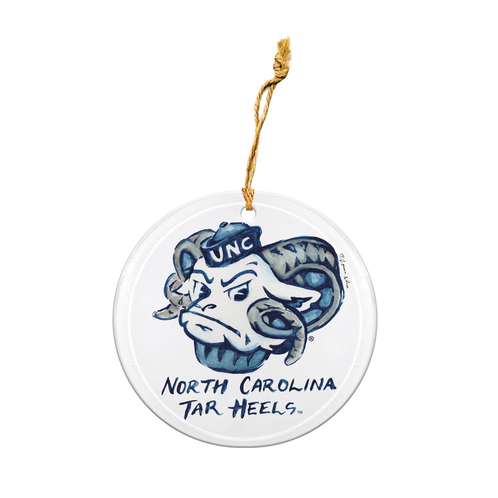 North Carolina Tar Heels Mascot Round Ornament by Laura Wilcox