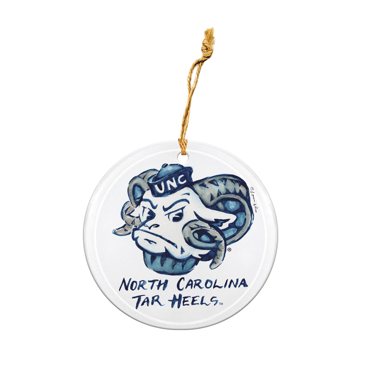 North Carolina Tar Heels Mascot Round Ornament by Laura Wilcox