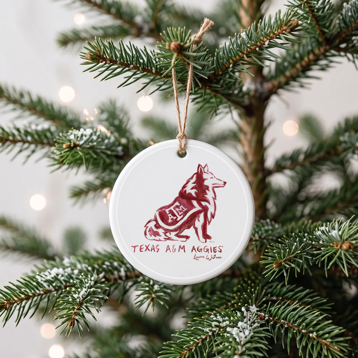 Texas A&M Aggies Mascot Round Ornament by Laura Wilcox