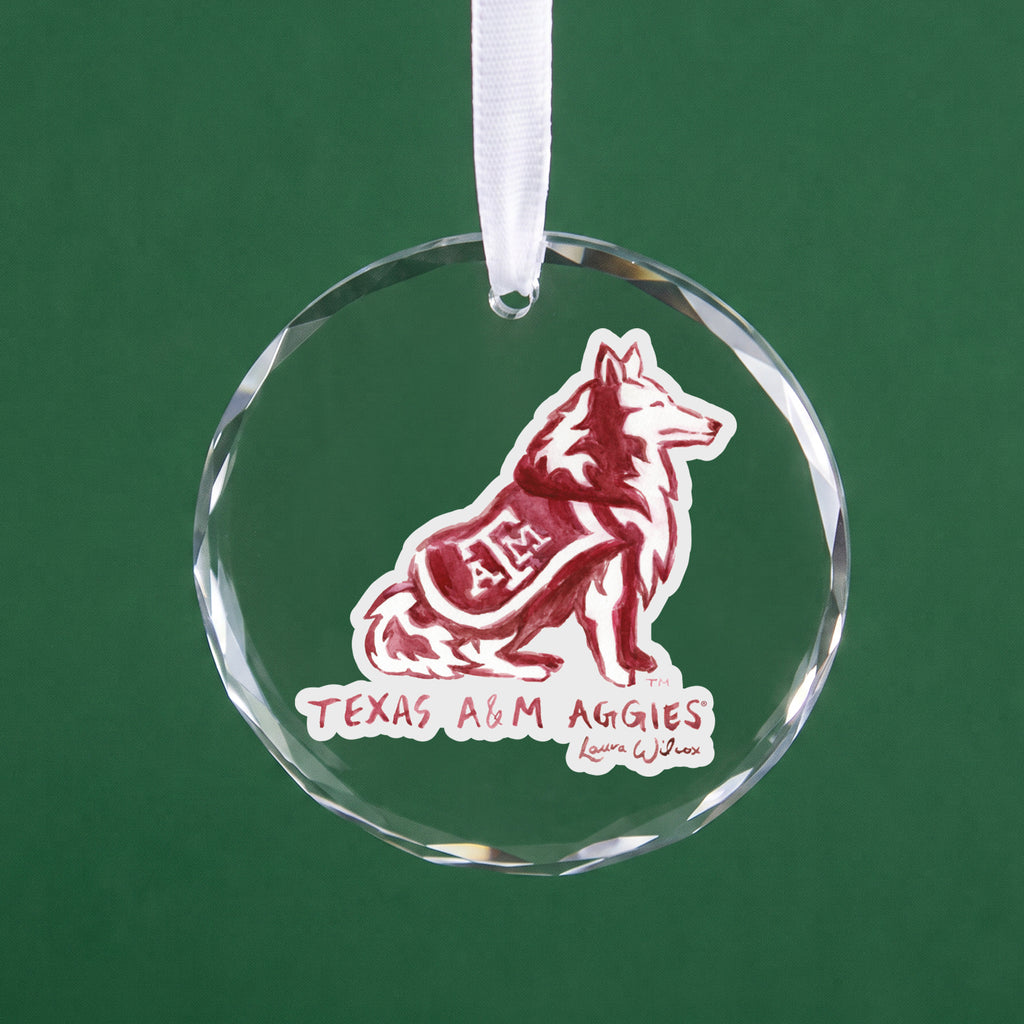 Texas A&M Aggies Mascot Clear Round Ornament by Laura Wilcox