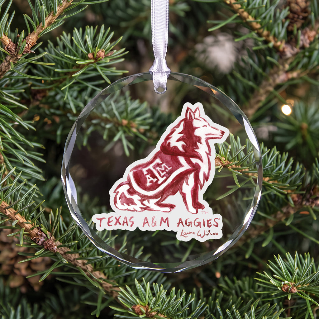 Texas A&M Aggies Mascot Clear Round Ornament by Laura Wilcox