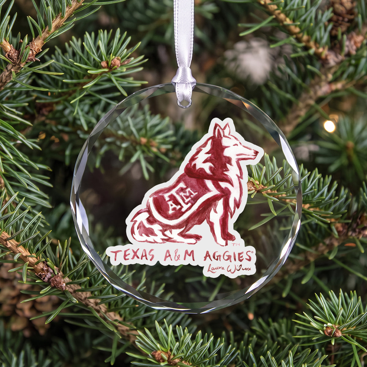 Texas A&M Aggies Mascot Clear Round Ornament by Laura Wilcox