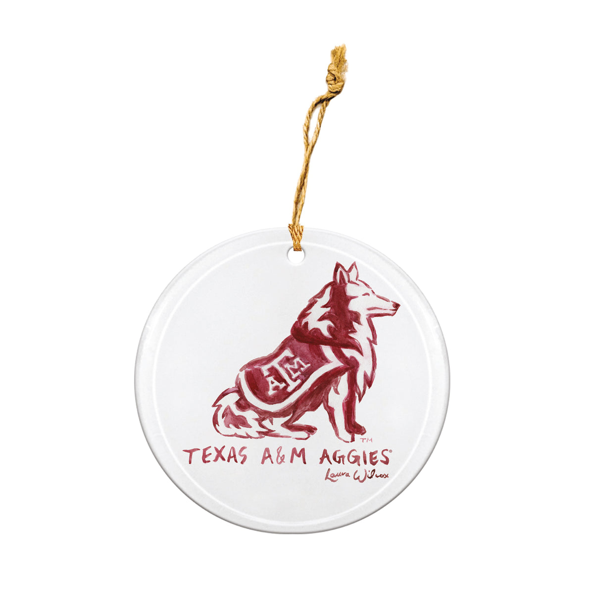 Texas A&M Aggies Mascot Round Ornament by Laura Wilcox