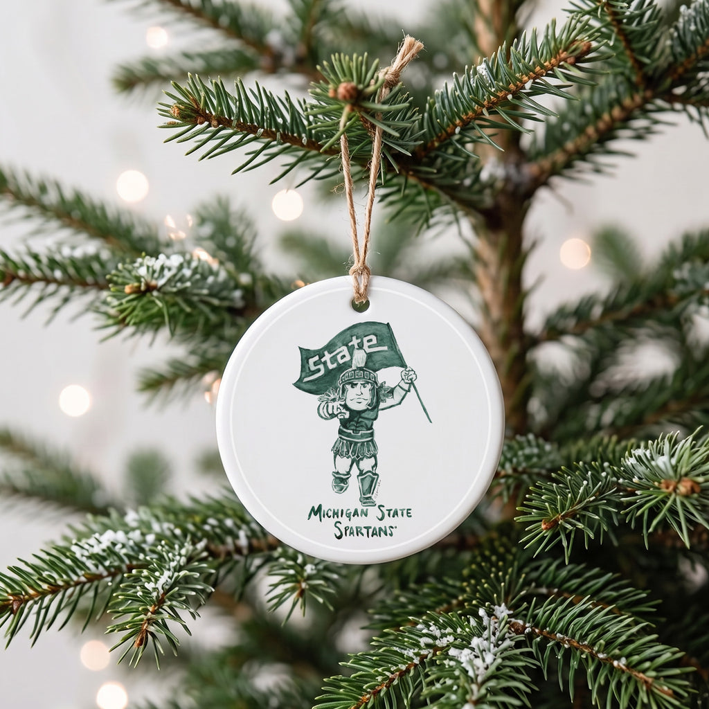 Michigan State Spartans Mascot Round Ornament by Laura Wilcox