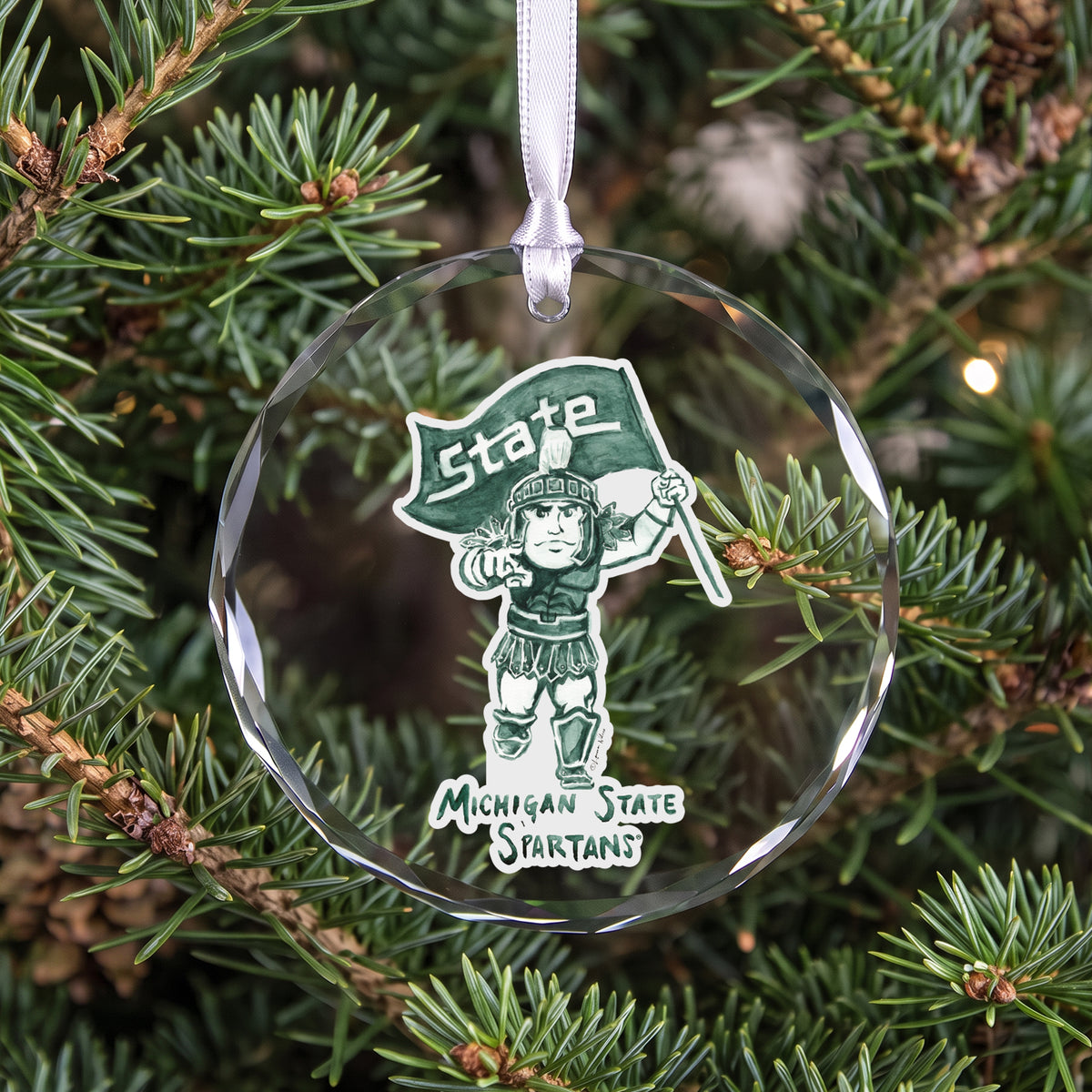Michigan State Spartans Mascot Clear Round Ornament by Laura Wilcox