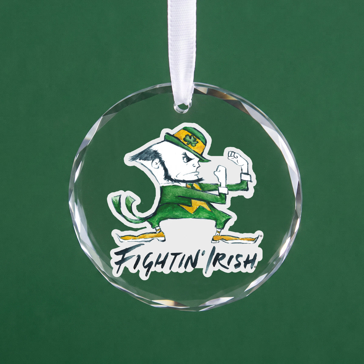 Notre Dame Fighting Irish Mascot Clear Round Ornament by Laura Wilcox
