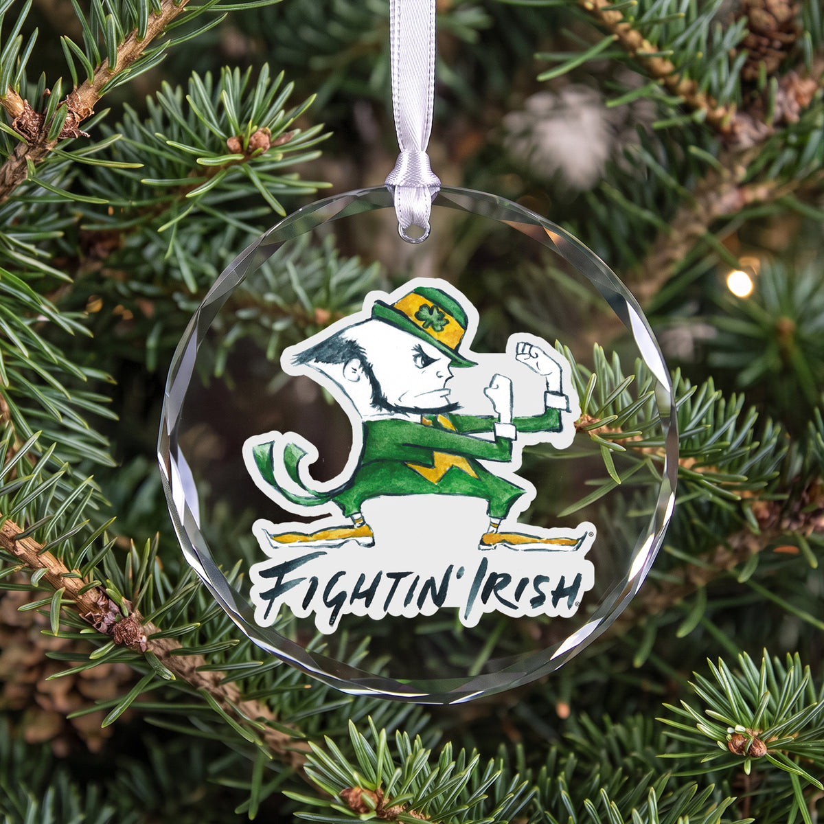 Notre Dame Fighting Irish Mascot Clear Round Ornament by Laura Wilcox
