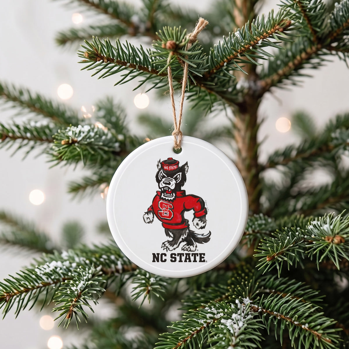North Carolina State Timber Wolves Mascot Round Ornament by Laura Wilcox