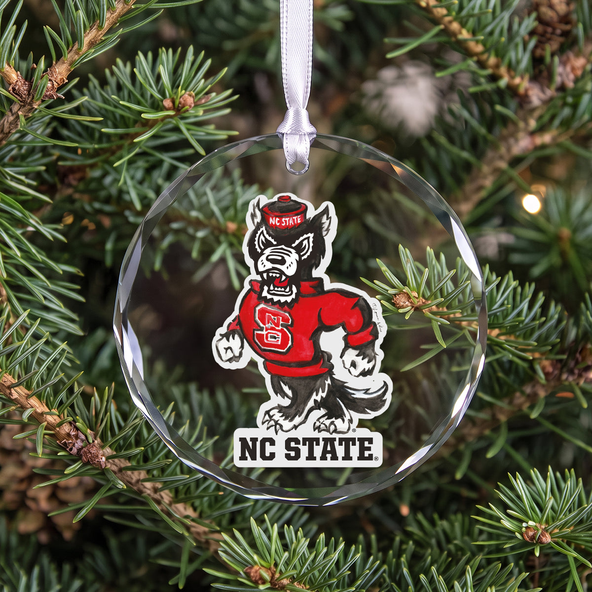 NC State Wolfpack Mascot Clear Round Ornament by Laura Wilcox