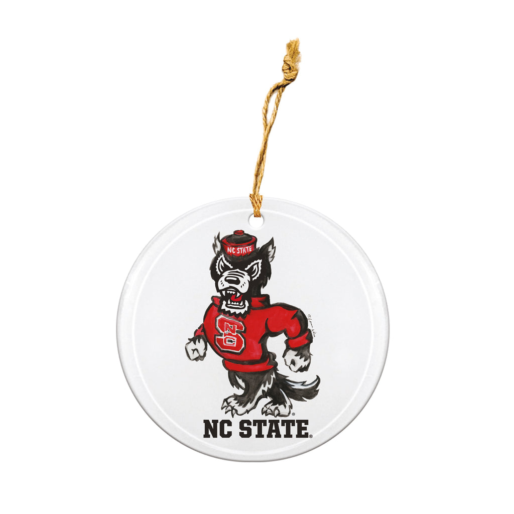 North Carolina State Timber Wolves Mascot Round Ornament by Laura Wilcox