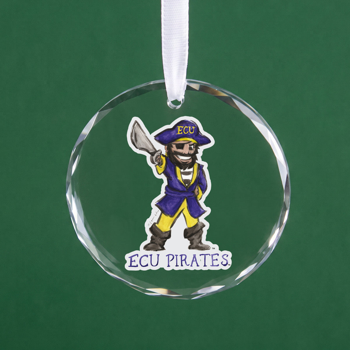 East Carolina Pirates Mascot Clear Round Ornament by Laura Wilcox