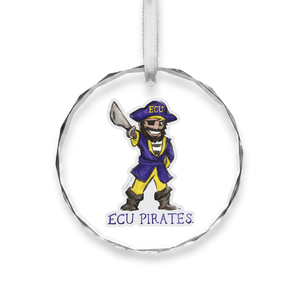 East Carolina Pirates Mascot Clear Round Ornament by Laura Wilcox