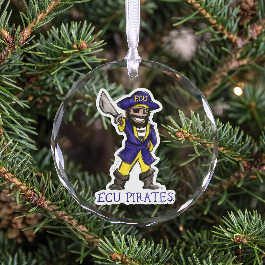 East Carolina Pirates Mascot Clear Round Ornament by Laura Wilcox
