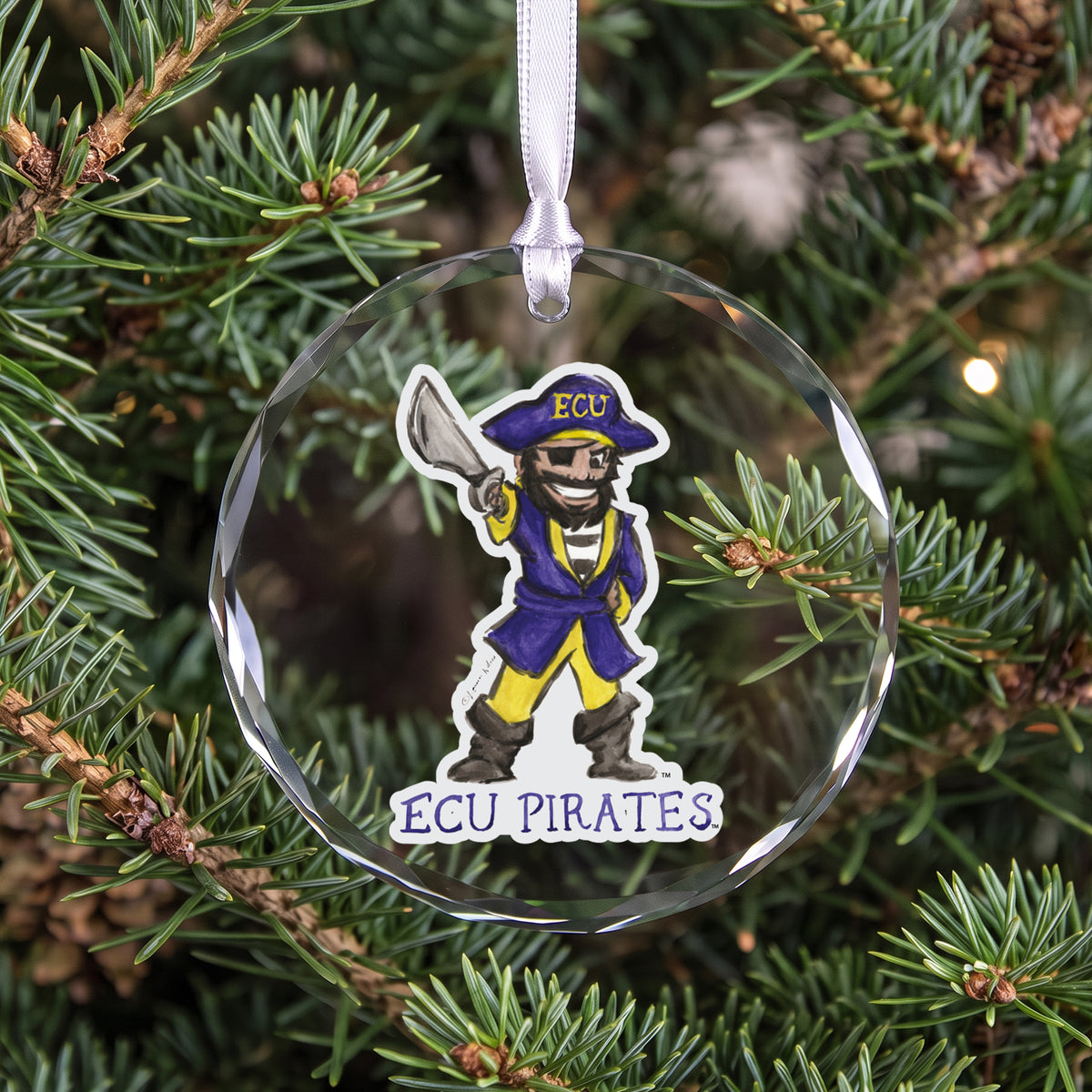 East Carolina Pirates Mascot Clear Round Ornament by Laura Wilcox