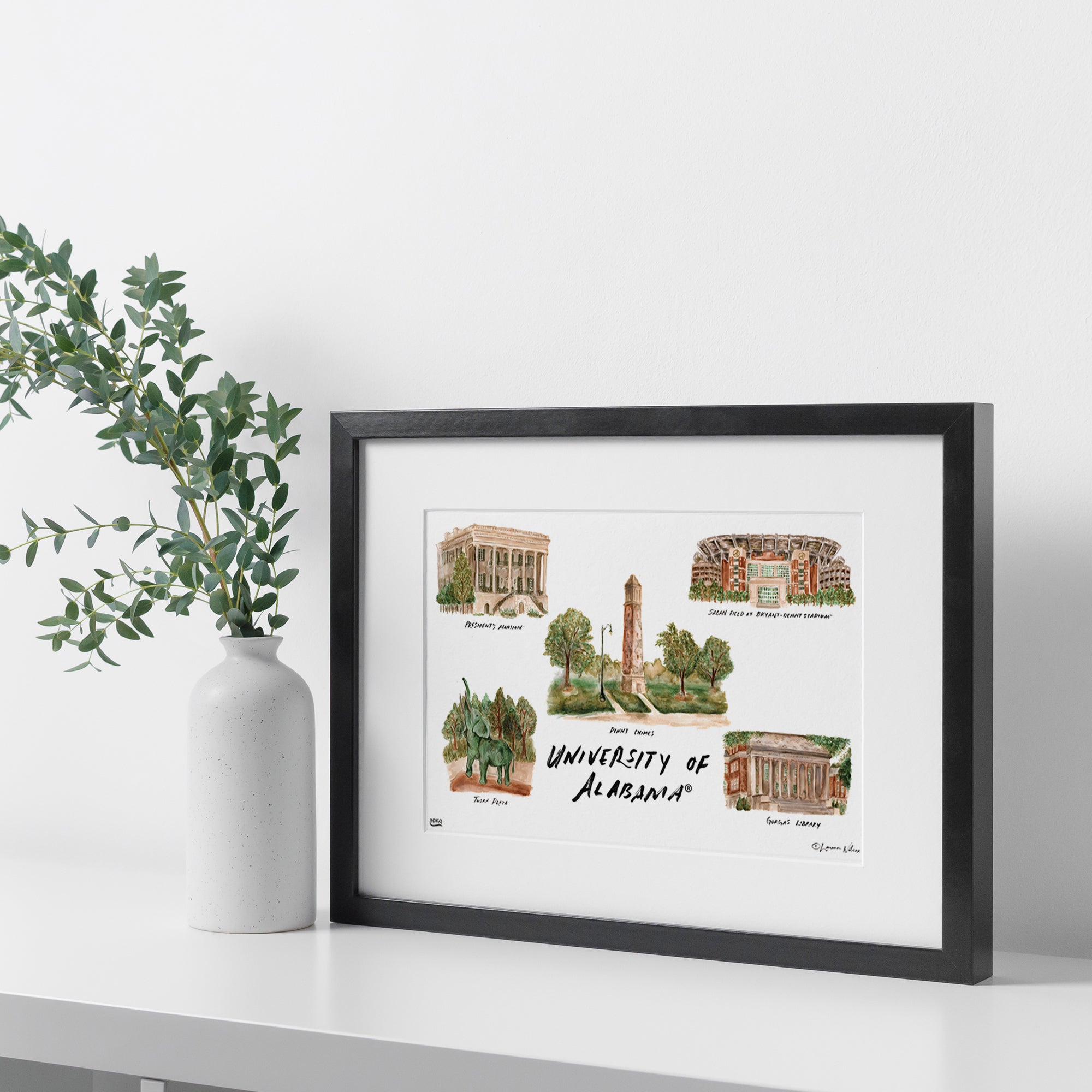 Alabama Collage, Framed Watercolor Wall Art 16" x 20" by Laura Wilcox